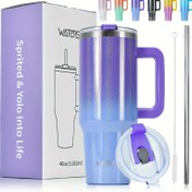 Resim 1 adet WATERSY 40 oz Tumbler, Koluyla, Çelik Pipet ve Pipet Fırçası ve İki 2'si 1 Arada Kapak, %100 Sızdırmaz, İzole Edilmiş Paslanmaz Çelik Seyahat Kahve Bardağı, Soğuk Tutma Süresi 34 Saat, Araba Bardak Tutucu İçin Uygun 