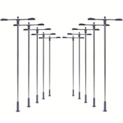 Resim 10 adet T04-01 Çift Başlı Metal Sokak Lambası Model Malzemeleri, Mikro Peyzaj Sokak Lambaları, Gerçekçi Mini Metal Lambalar. 