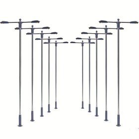 Resim 10 adet T04-01 Çift Başlı Metal Sokak Lambası Model Malzemeleri, Mikro Peyzaj Sokak Lambaları, Gerçekçi Mini Metal Lambalar. 