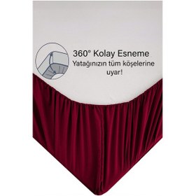 Resim Ranforce Bordo Pamuklu Tek / Çift Kişilik Battal Tam Kenar Lastikli Çarşaf 14 Renk Fıtted Bordo 