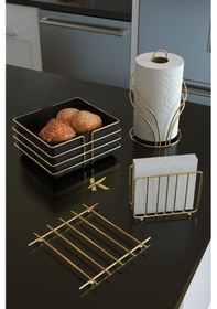 Resim Karteya Ekmek Sepeti Ve Servis Sunum Seti Havluluk Peçetelik Nihale Ekmeklik -4'lü Set Gold 