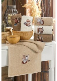 Resim Bonny Home Nakışlı Kahve Desenli Pamuklu 6'lı Mutfak El Havlusu 