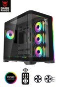 Resim Sarftech Darkrage Siyah RGB 7 Fanlı 7x120mm Kumanda + Tuş RGB Kontrollü 1x Type-C 2x Usb Gaming Akvaryum Kasa 