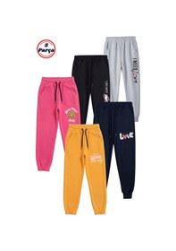 Resim 5'li Baskı Detaylı Paçası Lastikli Jogger Kız Çocuk Eşofman Altı Gri-siyah-fuşya-lacivert-sarı 