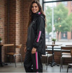 Resim thfabric Yeni Sezon %100 Su Geçirmez PVC Dikişsiz Motorcu Yağmurluğu Alt Üst Takım - Pembe Reflektörlü 