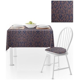 Resim Damask Desenli Mavi Dijital Baskılı Süet Dokuma Masa Örtüsü 140x260 