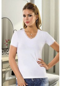 Resim Fevien V Yaka Dantelli Atlet 2176 Beyaz 