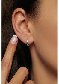 Resim 925 Ayar Gümüş Rodyum Kaplama Yuvarlak Unisex Halka Küpe - Çift 2x12mm 