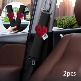 Resim 2 Adet Kırmızı Çiçekli Araba Koltuk Kemeri Omuz Pedleri - Uzun Sürüşler İçin Yumuşak Kumaş Konfor Minderi, Tüm Araçlara Uygun, Kalp Şeklinde Tasarım ile İç Mekan Estetiğini Artırır, Araç İçi Stil | Şık Araba Aksesuarı | Tekstil Malzeme 