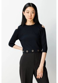 Resim On Fashion Kadın Altı Kuşgözlü Sıfır Yaka Siyah Kazak 65319 Siyah 