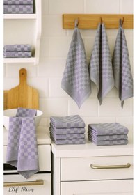 Resim Kare Desenli Mutfak Kurulama Bezi Seti 10 Lu 50x70 Cm Casaline Mor 