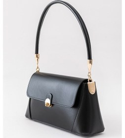 Resim Paul Brand Arden Gold Detaylı Retro Deri Görünümlü Vintage Model Kadın Baget Omuz Çantası Siyah 