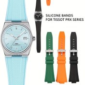 Resim Tissot PRX serisi saatler için 12mm silikon saat kayışı. Yumuşak, rahat, hızlı çıkarılabilir yedek saat kayışı, paslanmaz çelik toka ile erkekler için hediye 