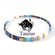 Resim Yeni Bahar ve Yaz Koleksiyonu Taurus Yıldızı - El Yapımı Mavi ve Beyaz Cam Boncuk TILA Elastik Çizgi Bileklik Takı 