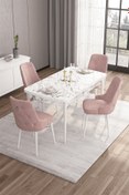 Resim Canisa Are Serisi 80x132 Mdf Açılabilir Beyaz Mermer Desen Masa Takımı Ve 4 Pembe Sandalye 