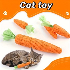 Resim Kediler için yapılmış havuç şeklinde kedi çiğneme oyuncakları, dahili zil ile interaktif kağıt ipi evcil hayvan oyuncağı, yavru kediler ve kediler için dayanıklı oyuncağa dönüşen oyalayıcı oyuncak 