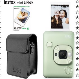 Resim Instax mini LiPlay Hybrid Matcha Green Fotoğraf Makinesi 10'lu Film ve Deri Kılıf Hediye Seti 