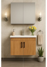 Resim Dmz Home Concept Liventa 65 Cm Ahşap Renkli, Seramik Lavabolu, Md Ahşap 