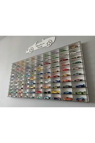 Resim CrDesign Ahşap Dekoratif Duvar Araba Rafı 100'lü Yatay Beyaz Renk (hotwheels Ve Matcbox Arabalarına Uygundur) 