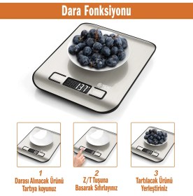 Resim Bydiz Dijital Mutfak Terazisi Hassas Mutfak Tartısı 10 Kg 1 Gr Paslanmaz Çelik Yüzey + Pil Hediyeli BY-005 