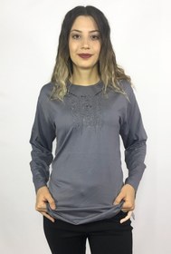 Resim Dinçerler tekstil Kadın Battal Beden Uzun Kollu Nakışlı Taşlı Bluz 