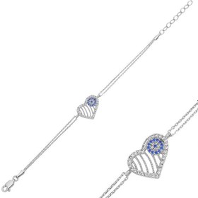 Resim Silver Evil Eye Heart Women's Bracelet 