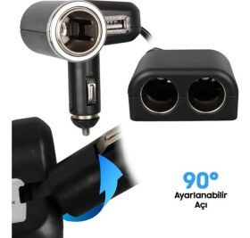 Resim Olesson 1526 12-24V Tek USB Girişli 120W 80 cm Kablolu 3'lü Araç Çakmak Çoklayıcı 