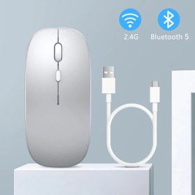 Resim Sneezy Apple Ipad Şarj Edilebilir Sessiz Mouse Bluetooth + 2.4Hz Wifi Kablosuz Mouse Fare 