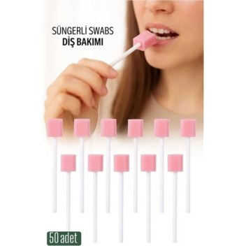 Renkli Süngerli Temizlik Çubuğu - Ağız ve Diş Bakım Için, 50 Adet