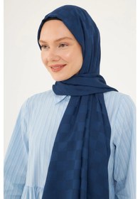 Resim Mirsoy Scarf Dama Desen İpeksi Jakar Şal Lacivert 