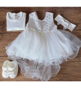 Resim Pileki Baby 0 3 Ay Yenidoğan Bebek Mevlüt Elbisesi Prenses Elbise Dantelli Gelinlik Elbise 