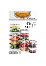 Resim 16'lı Kare Sızdırmaz Saklama Kabı Seti - Düzenleyici Erzak Kabı 4x 275-500-850-1350 Ml Antrasit Antrasit 