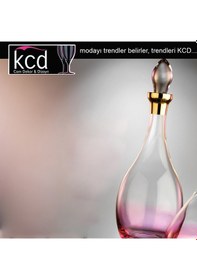 Resim Kcd Soprano Pembe Dekor Yaldızlı Desenli Kapaklı Cam Şişe Sürahi 