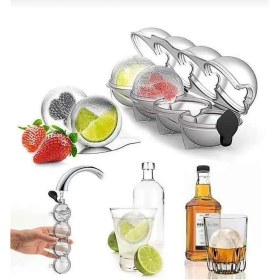 Resim Kitchen Chef 4'lü Küre Buz Topu Kalıbı - Yuvarlak Içecek Buz Topu Dondurucu Buzluk Saklama ve Sunum Kabı 