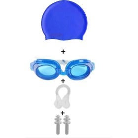 Resim 4lü Set Havuz Deniz Yüzücü Gözlüğü Boneli Tıkaçlı Uv Korumalı Set Çok Renkli 