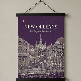 Resim New Orleans Line Art Print - Aubergine French Quarter Skyline Wall Art - With Hanger - Black / 24 x 36" (60x90 cm) 
