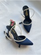 Resim Gamze Shoes Lacivert Renk Saten Bilekten Bağlama 