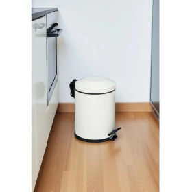 Resim Pedallı 5 Lt Metal Çöp Kovası, Banyo, Mutfak ve Ofis Için Krem Renk 