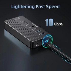 Resim Acasis CM073S 10 in 1 USB-C Dock + SSD Disk Kutusu, 10Gbps, 4K60Hz HDMI, PD 100W, Gigabit Ethernet, AUX+Mic, SD/TF Kart, NVMe&SATA, Windows/Mac OS Uyumlu Vidasız Montaj 