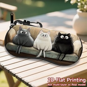 Resim 1 Adet Sevimli Kedi Gözlük Kılıfı - Siyah, Beyaz ve Gri Renklerde Kedili Desen, Güvenli Fermuarlı, Küçük Organizatör (Gözlük, Makyaj Çantası, Cüzdan İçin) - Kedi Severler İçin Harika Hediye (Erkek & Kadın) - Masası veya Çanta Aksesuarı, Eğlenceli Tasarım, Çok Katmanlı 