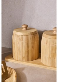 Resim Pisa 13 Parça Tezgah Üstü Bambu Mutfak Seti Kahverengi 