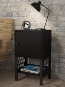 Resim Wood'n Love Maria Premium Dolaplı Raflı Metal Ayaklı Komodin - Siyah \u002F Siyah 