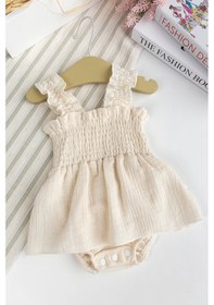Resim Babymod Müslin %100 Pamuk Kız Bebek Askılı Yazlık Elbise Krem 