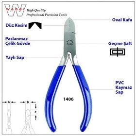 Resim Weber 1406 Paslanmaz Çelik Elektronikçi Yan Keski-Yaylı 130 MM 