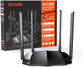 Resim Tenda AC8 WLAN Dual Band Gigabit Router 1200Mbit/s (867Mbit/s 5GHz + 300Mbit/s 2.4GHz, 4 Gigabit Port, Mu-MIMO,4 * 6dBi Harici Anten, Uygulama Kontrolü, IPV6) Siyah 