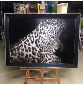 Resim Sim Işlemeli Siyah Çerçeveli Leopar Kanvas Tablo 