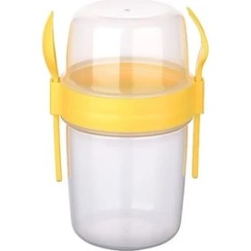 Resim Çift Hazneli - Çatal Kaşıklı Portatif Müsli -Atıştırmalık Kabı 650 ml 