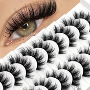 Resim Jieshm Kabarık 3D Rus Şerit Sahte Kirpikler - Kalın, Dağınık, Başlangıç Dostu Yapay Kirpikler Siyah Renkte, C/D Kıvrım, Çeşitli Uzunluklarda (10-18mm), 10 Çift 