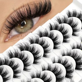 Resim Jieshm Kabarık 3D Rus Şerit Sahte Kirpikler - Kalın, Dağınık, Başlangıç Dostu Yapay Kirpikler Siyah Renkte, C/D Kıvrım, Çeşitli Uzunluklarda (10-18mm), 10 Çift 