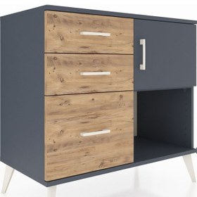 Resim Hyperion Şifonyer Tek Raflı 3 Çekmeceli Tek Kapaklı 88x44x80 Antrasit-antrasit/çam Antrasit/çam 
